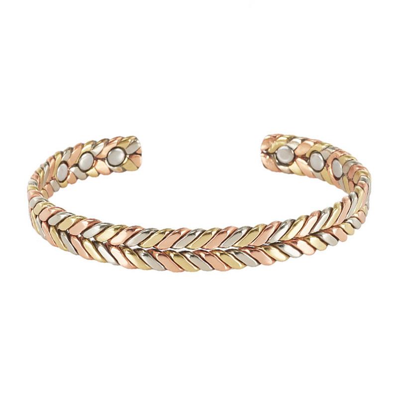 

Fashion Pure Copper Bracelets Tricolor Weaving Cuff Magnetic Bangles for Women Men Solid Copper Jewelry
