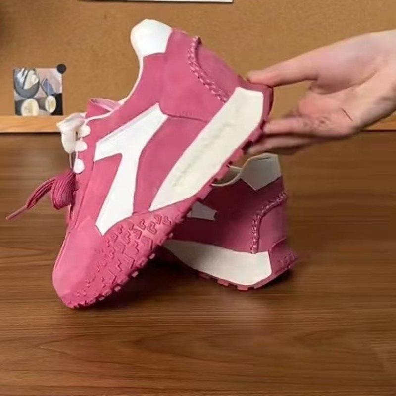 Real soft leather 7CM inner height increase German training shoes women's shoes platform spring and summer small retro casual sports shoes dad