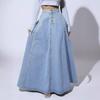 Women's High Waist Maxi Skirt A-Line Skirt Loose Fit Street Style Denim Skirt Solid Color Button Zipper Long Skirt For All Body Types