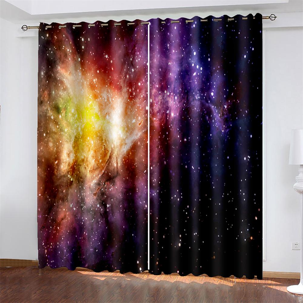 Cheap Azure Cosmic Planet Starry Milky Way Sky Space Children Shading 2 Panels Drape for Bedchamber Livingroom Space Household Hook Decoration