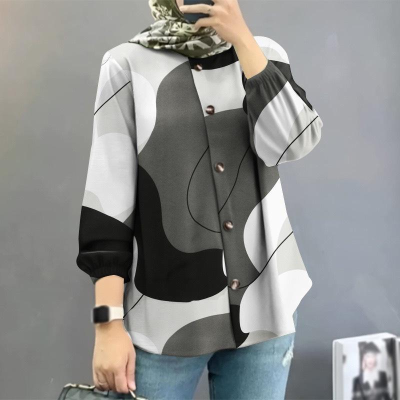 Women's Muslim Floral Puff Sleeve Shirt - New Fashion Arrival in Malaysia