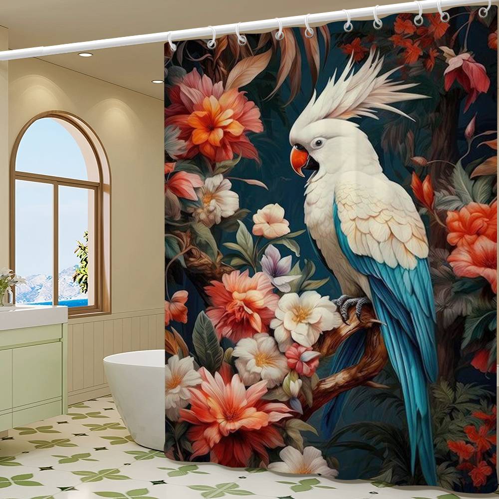 Vintage Birds In Jungle Flowers Canvas Painting Simple Bathroom Shower Curtain Partition Dry Can Be Scrubable Light Opaque Bath