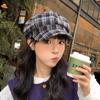 Plaid Octagonal Painter's Hat Women's Autumn and Winter Literary Retro Face Showing Small Cloud Hat Fashionable and Versatile Duck Beret