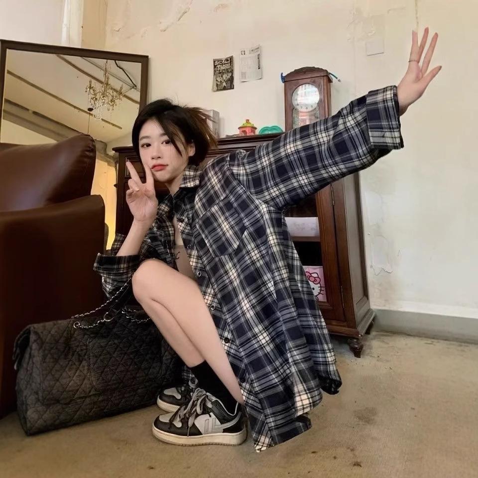 

Unisex Retro Plaid Brushed Shirt - Spring Loose Fit, Long Sleeve XXL синій