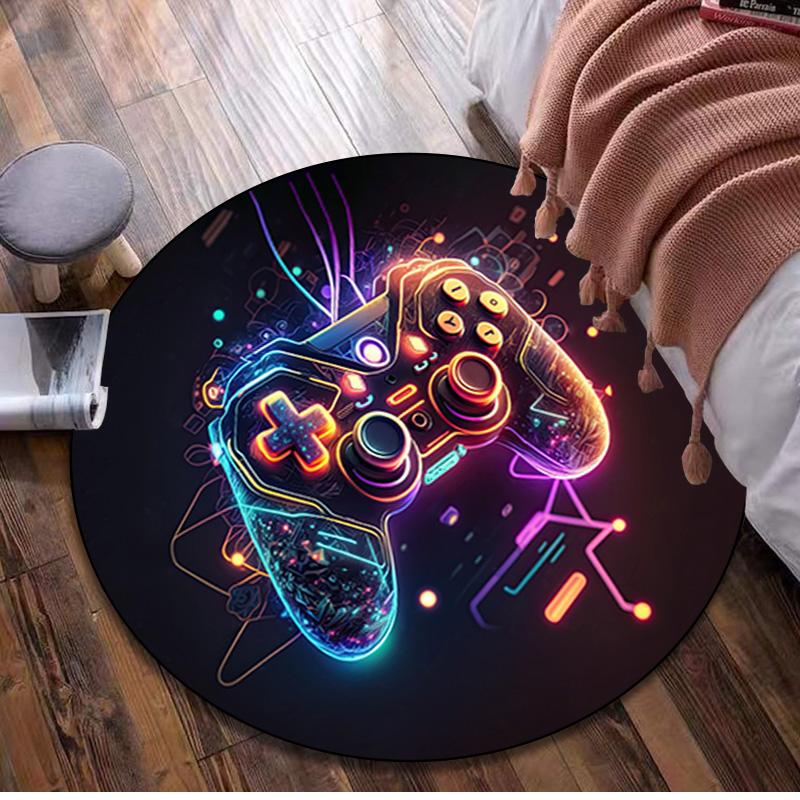 1Pc Gaming Controller Circular Print Rug - Home Decoration Carpet For Living Room Bedroom Flooring Computer Chair Area Rug