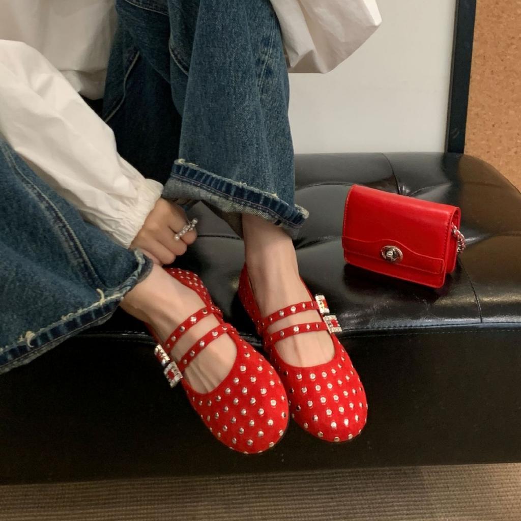 French Rhinestone Mary Jane Single Shoes Women's 2025 Summer New Gypsy Flat Ballet Shoes
