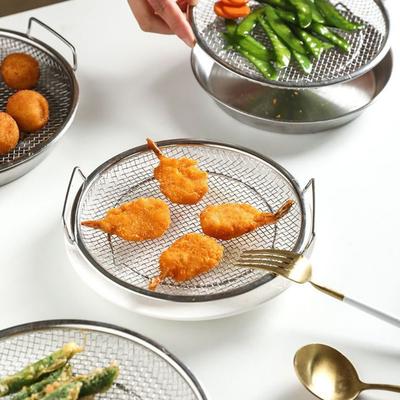 Stainless Steel Tempura Oil Drain Rack with Handle Kitchen Oil Filter Pan  French Fries
