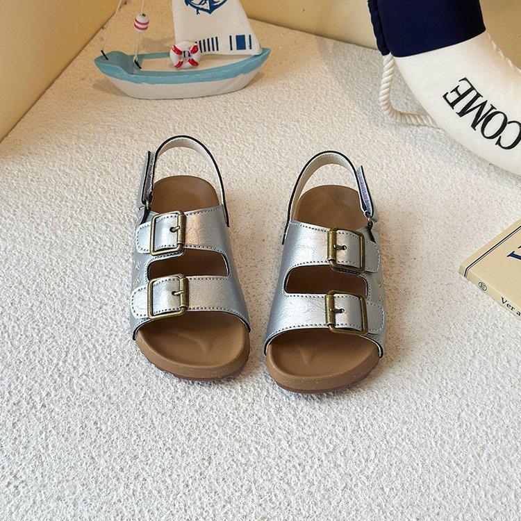 

Детские сандалии Boken 2025 лето новая мультяшная милая пляжная обувь с открытым носком детские принцессы дышащие прохладные шлепанцы 36 серебряный