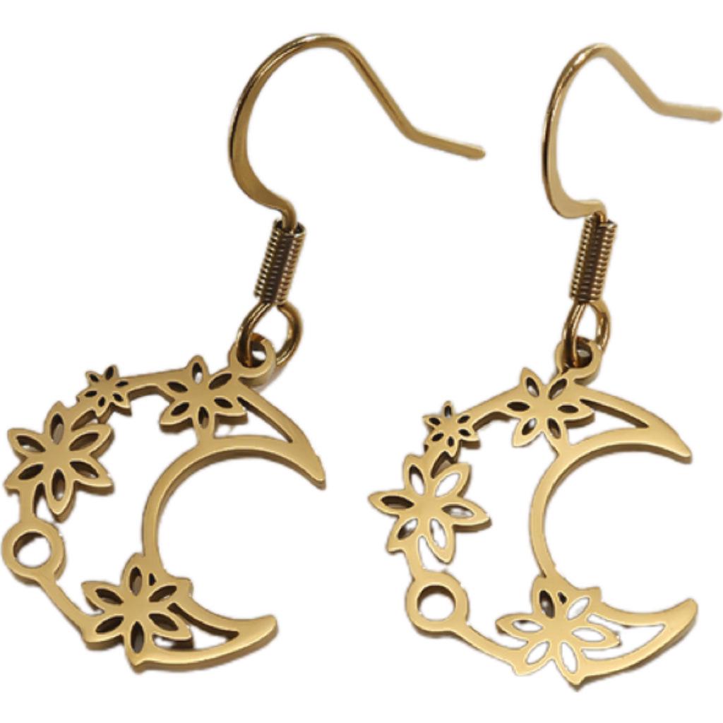 2025 Stylish Stainless Steel Moon Flower Cut-out Earrings for Women