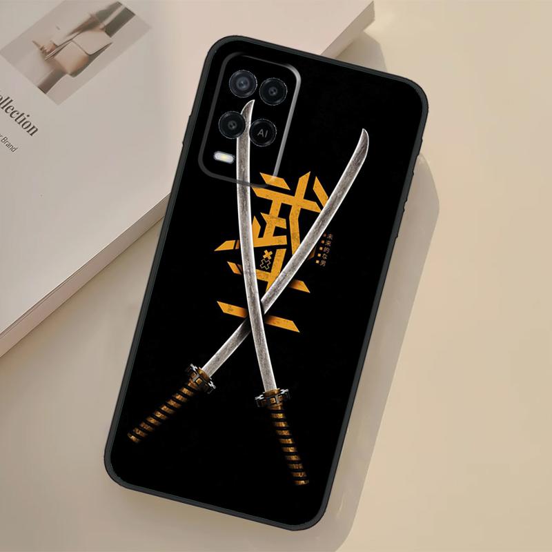 Japan Samurai Katana Case For Oppo A17 A57 A77 A74 A54 A94 A78 A98 A18 A60 A80 A40 A38 A58 A96 A76 A16 A15 A5 Pro