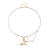 Stylish Alloy Chain Necklace With Sparkling Zircon Heart Butterfly Design And Delicate Pearls Fringe Decoration