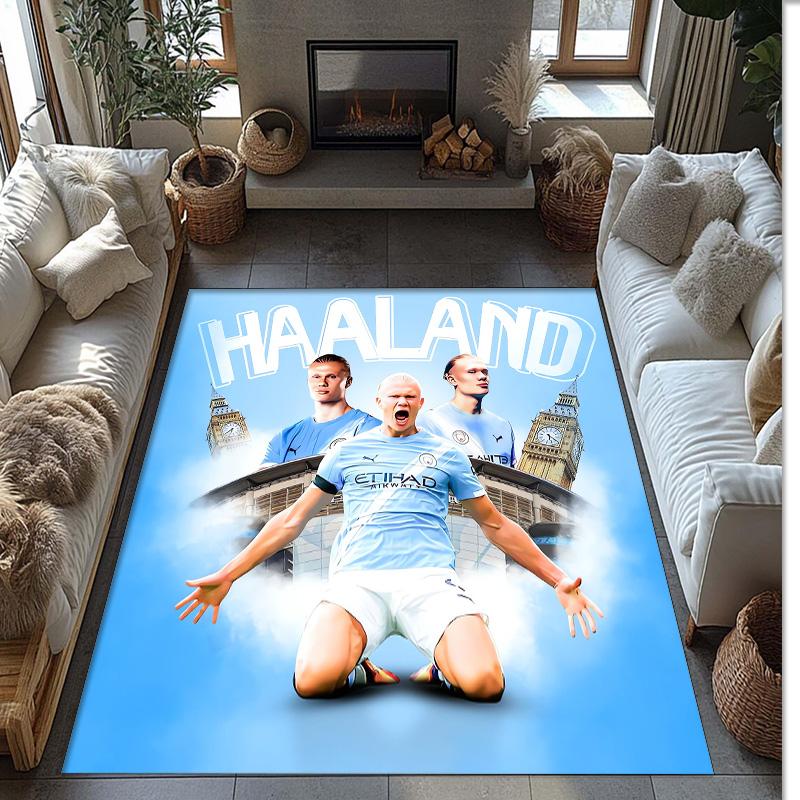 Erling Haaland Printed Flannel Area Rug Non Slip Soft Polyester Floor Carpet Indoor Decor Mat for Bedroom Living Room Sofa