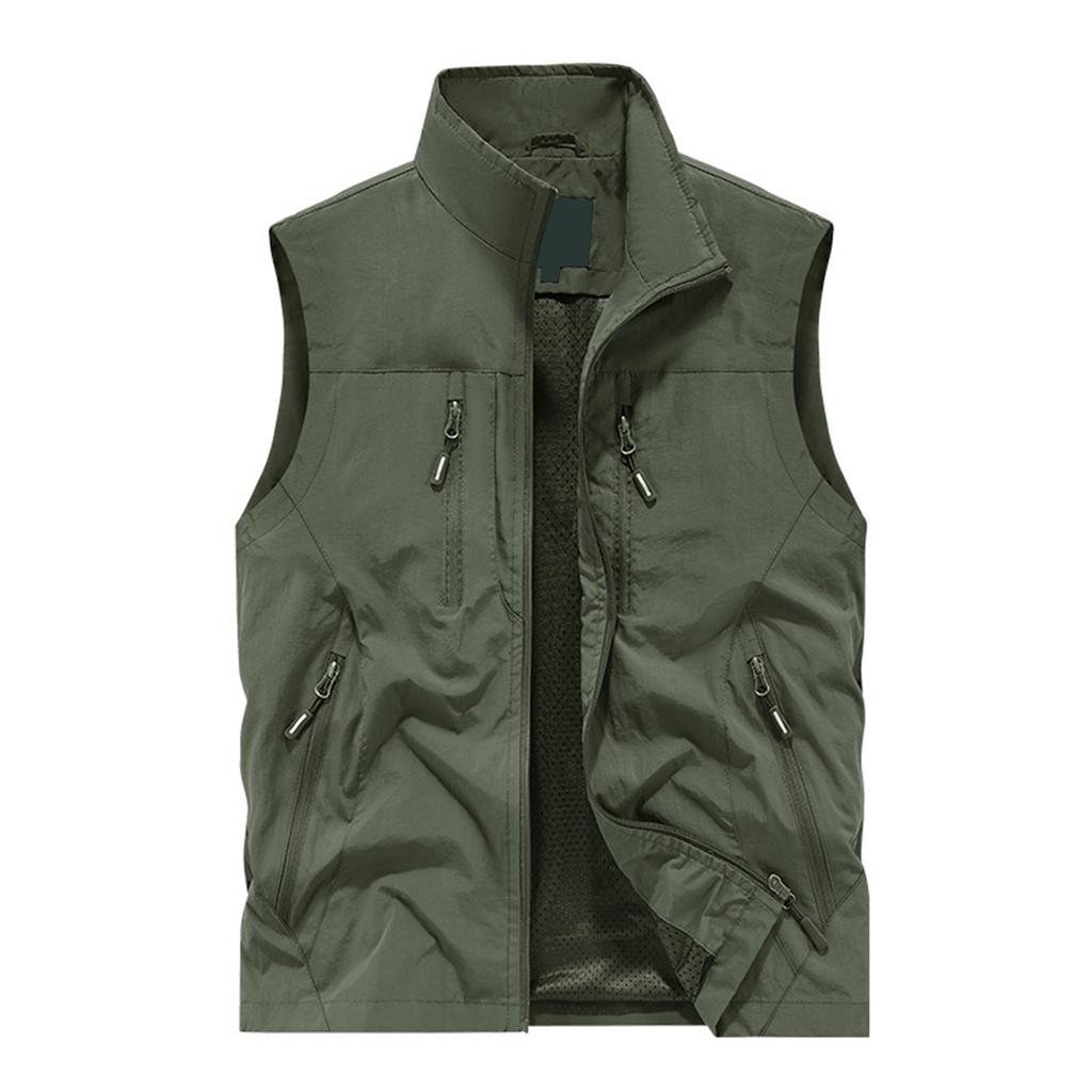 Men's Solid Color Outdoor Multi Pocket Vest Loose Vest Workwear Casual Jacket Vest