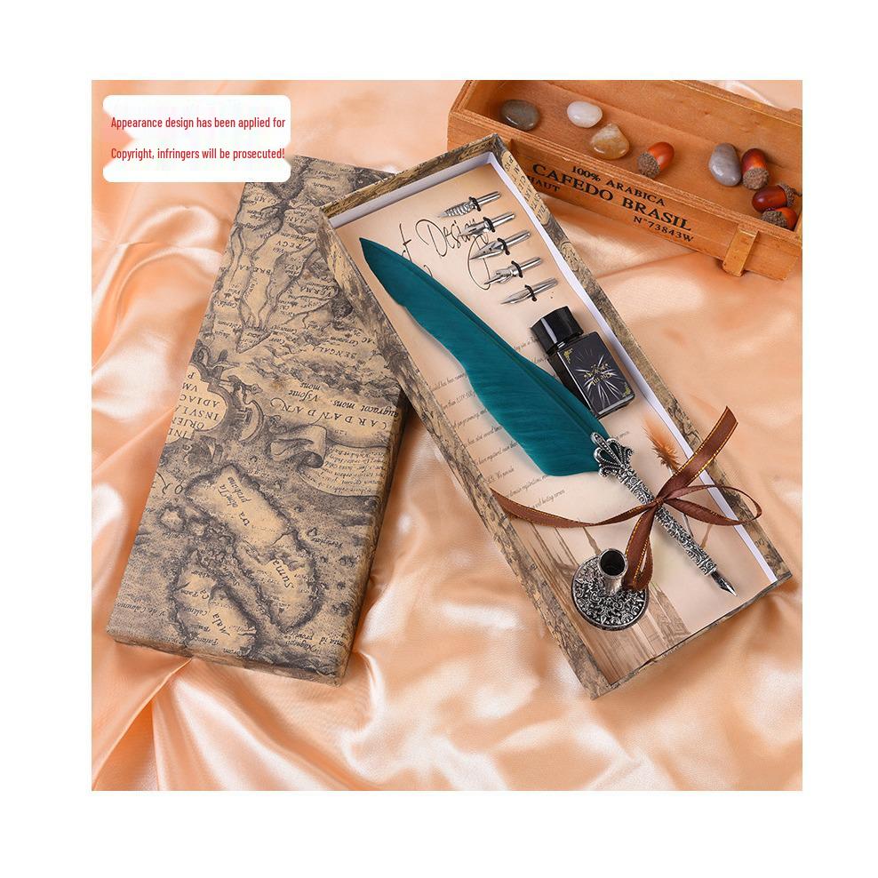 Retro Feather Dip Pen Set - Creative Ink Pen Gift for Students and Christmas