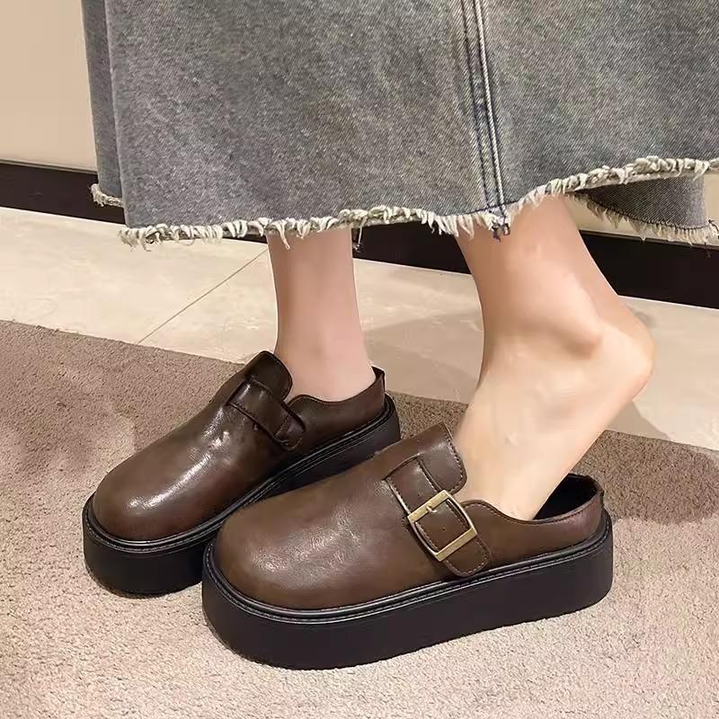 Spring 2025 Thick-soled Bag Head Half Slippers Women Wear New Korean Version of Non-slip Lazy One-pedal Boken Slippers