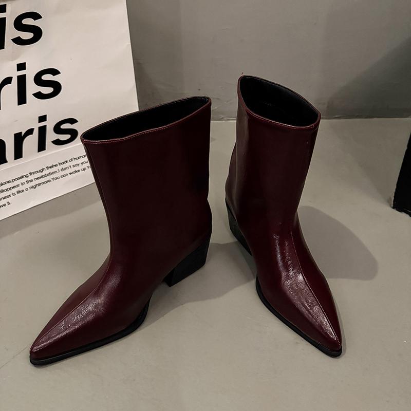 New Women's Leather Kitten Heel Square Toe Slip-on Autumn Knee High Boots Casual Female Long Boots Shoes Knee-High Boots