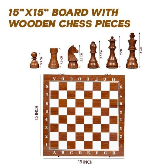 KNK Premium Chess Board Set Foldable 15x15 Inches Anti-Scratch Padded Storage 32 Wooden Chess Pieces Classic Game for Adults & Kids Travel Brown