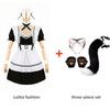 Set Vestito da Cameriera Gothic Lolita Donna Costume Cosplay Anime Orecchie e Coda di Volpe Nere Bianche Guanti Costume di Carnevale Halloween Festa