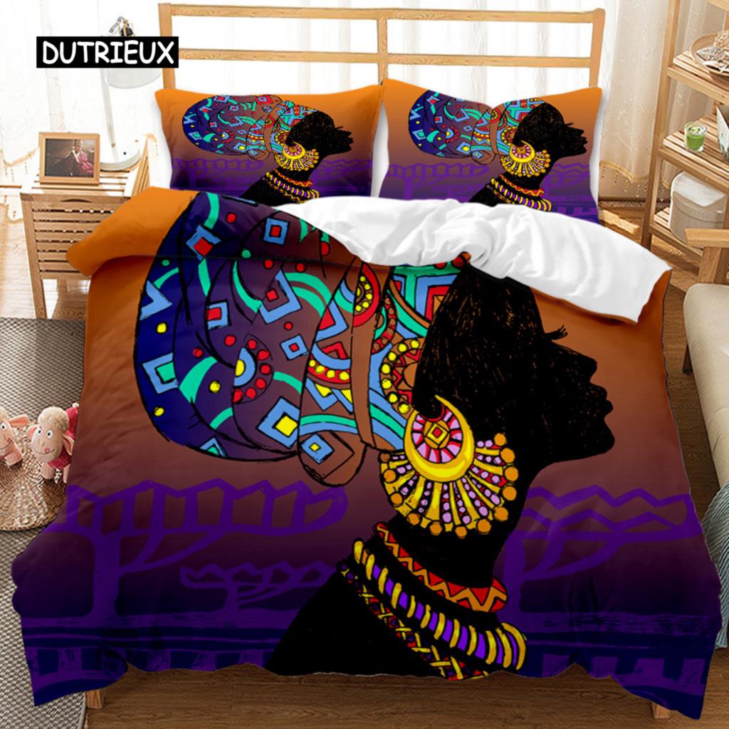 Afrikanischer Bettbezug Mikrofaser Ethnisch Afro Twin Bettwäscheset Afroamerikanische Bettdeckenhülle Orange Antike Wüste Steppdeckenbezug