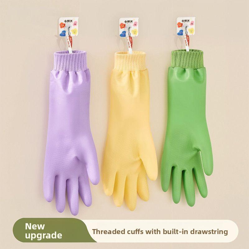 Pogrubione Trwałe Ciepłe Wodoodporne Rękawice do Zmywania Naczyń z Nicią i Aksamitem do Prac Domowych