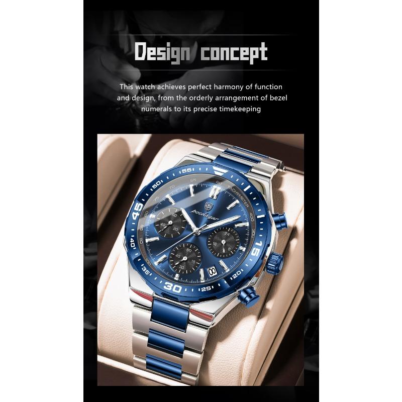 POEDAGAR Top Luxury Man Wristwatch Date Waterproof Luminous Chronograph Watch for Men Stainless Steel Quartz Watches Reloj