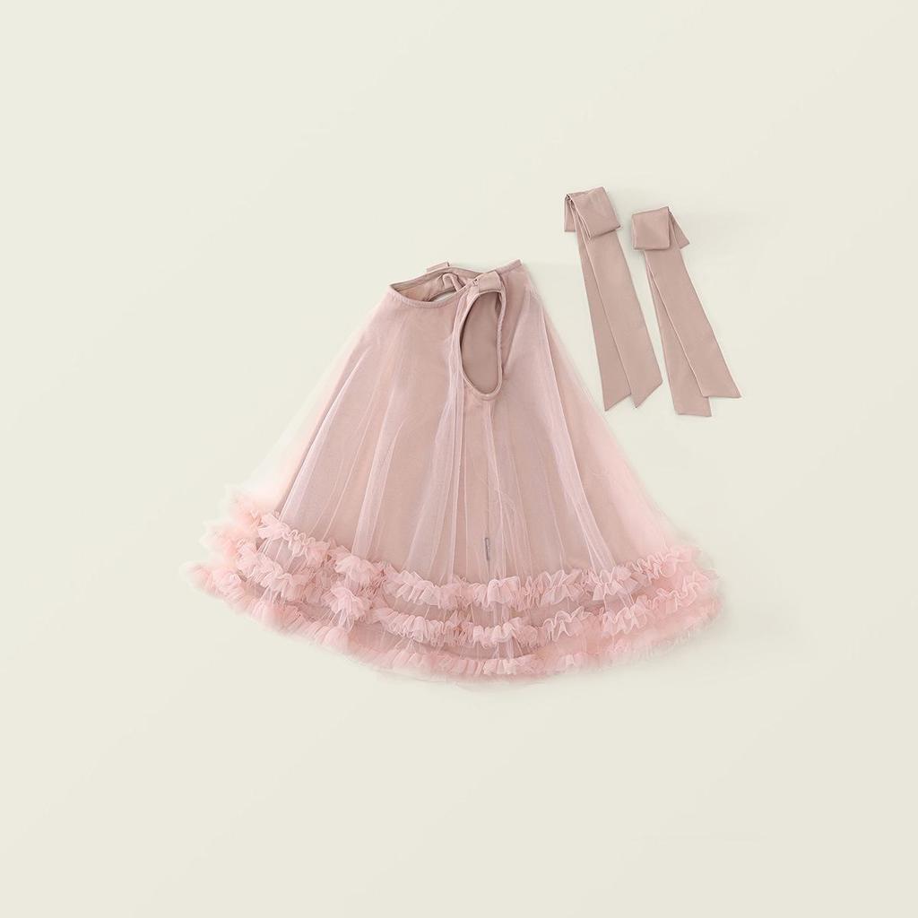 Korean Style Girls' Summer 2025 Bowknot Mesh Princess Party Dress