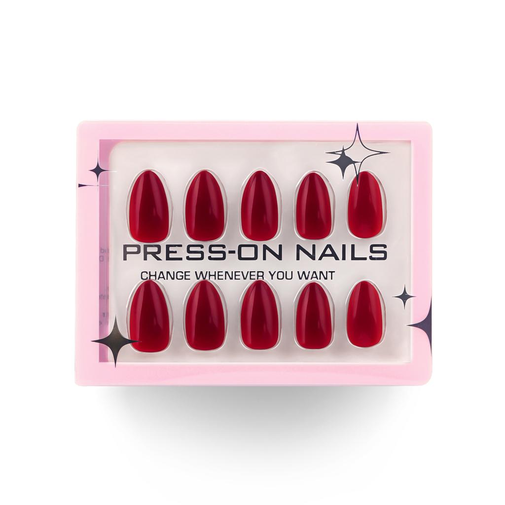 Bordeaux Red Wear Nail Short Almond Nail Repeatable False Nail Advanced Sense European and American Hot Selling Gel Nail Art