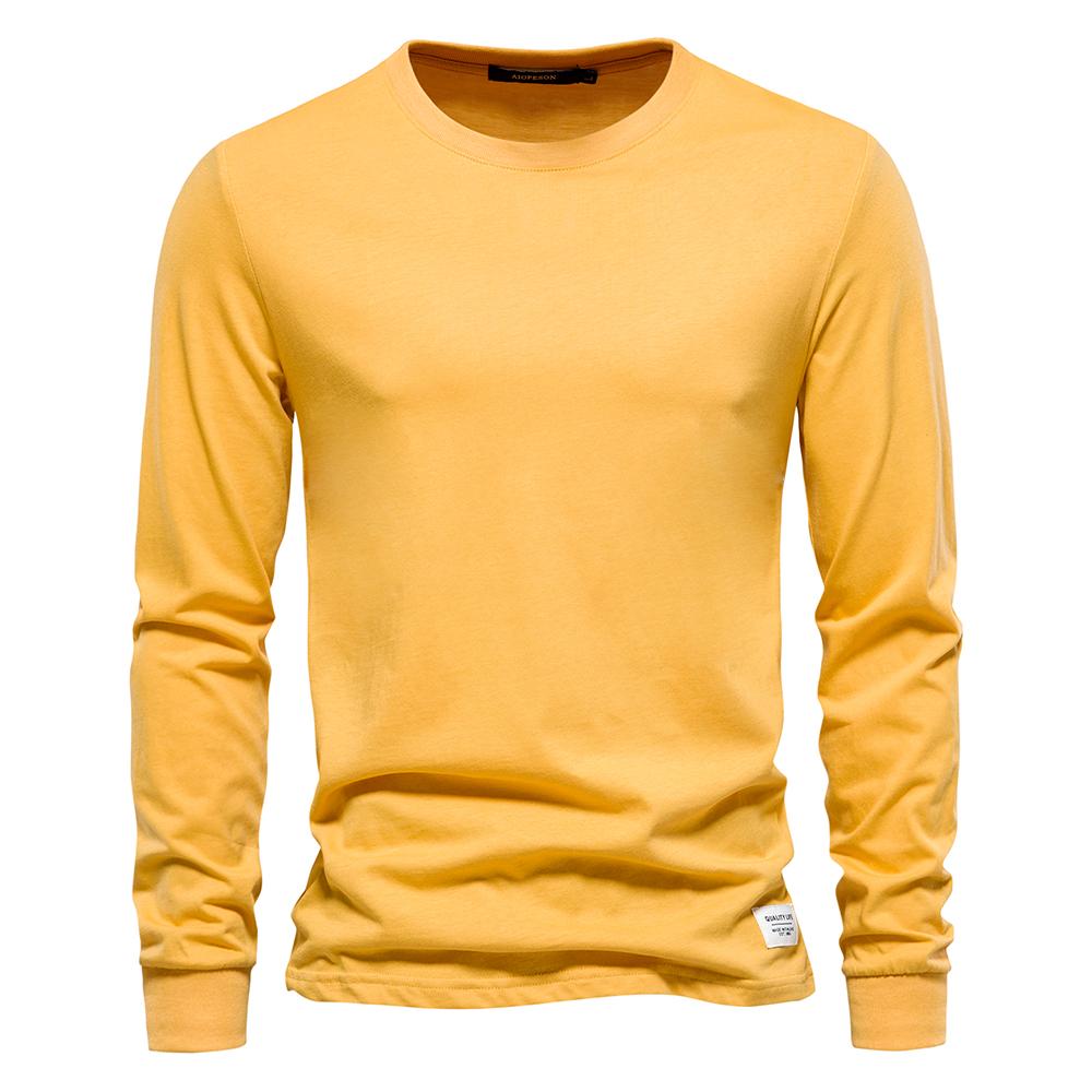 Solid Color Cotton T Shirt Men Casual O-neck Long Sleeved Mens Tshirts New Autumn High Quality Colorful T-shirt For Men