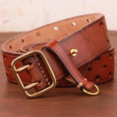 Men's Belt Cowhide Tactical Belt Belt Retro Handmade Luxury Jeans Belt Fashion All-match Double Needle Work Leather Belt 3.8cm
