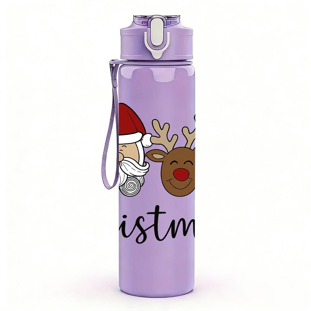 1PC Love Christmas Reindeer 750ml Color Plastic Sports Water Bottle Leakproof Flip Straw Lid Suitable for Sports Office Home Use