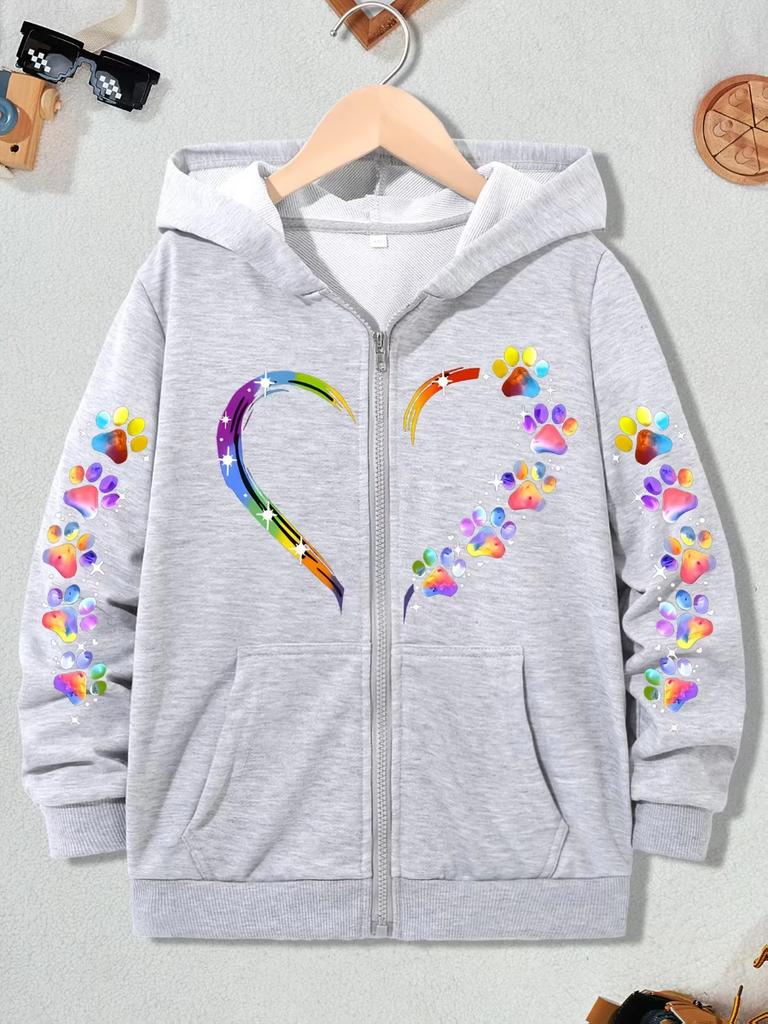 Funny Graphic Hoodie Heart Print Animal Jacket Boys Girls Zipper Kawaii Cartoon Sweatshirts Zip Up Autumn Winter Y2k Hoody