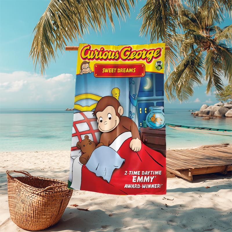 1Pc Curious George Christmas Adventure Beach Towel Microfiber Beach Towel Thin Absorbent For Beach Swimming Yoga Bath Sports 0917215