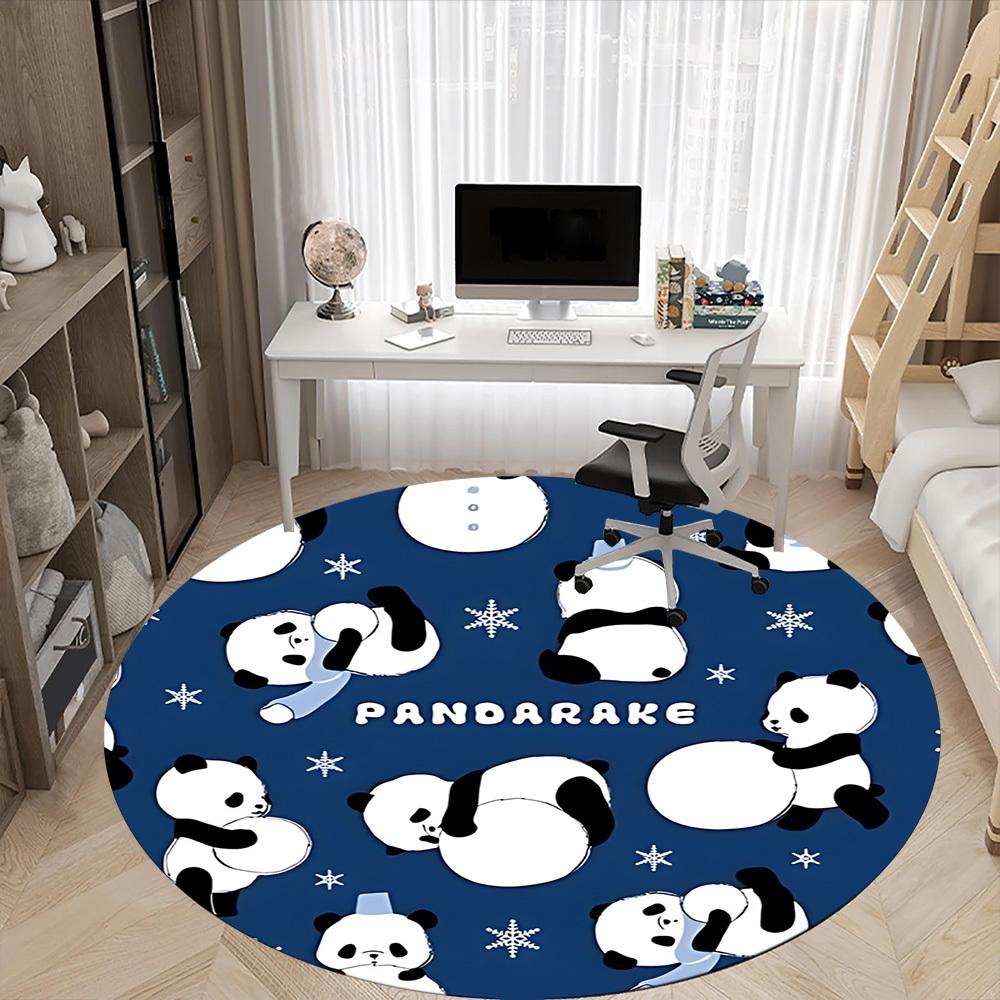 1pc Panda Snowflake Office Round Area Rug, Indoor Mat Suitable For Office, Under Office Chairs Bedroom Living Room Home Decor, Room Deco