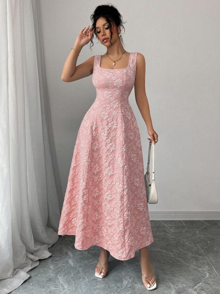 Women's Floral Print Square Neck Sleeveless A-Line Dress Multi Colors