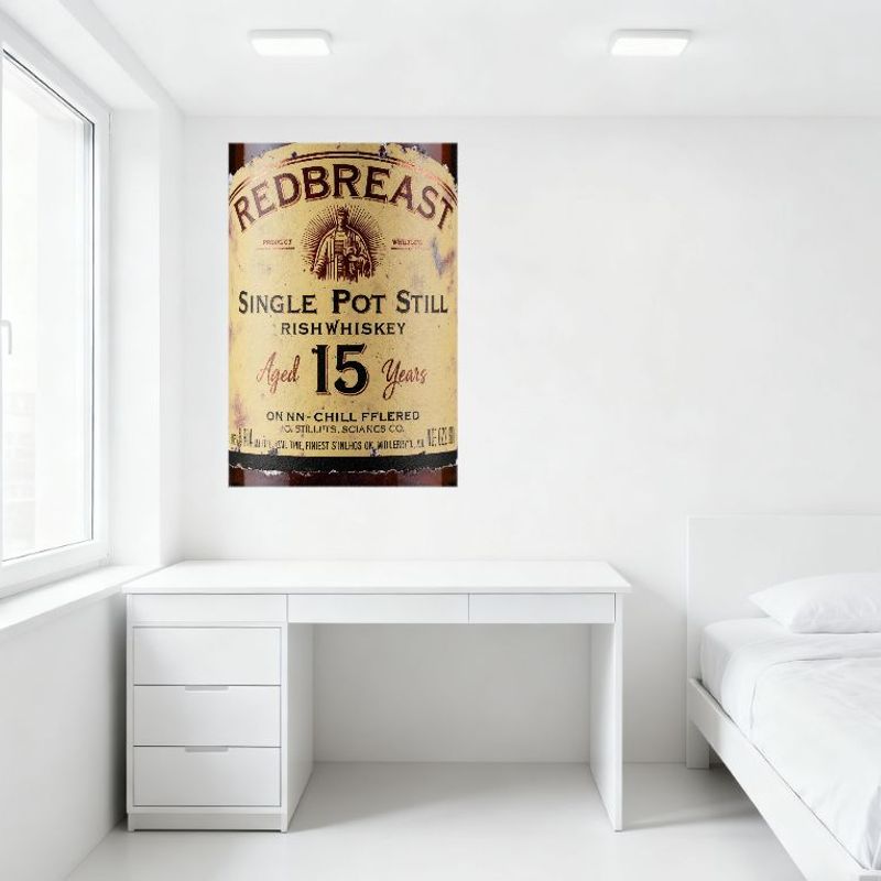 Redbreast 15 Years Single Pot Still Irish Whiskey Vintage Label Kovový plechový znak pro bar Domácí dekorace Pánská jeskyně Nástěnné umění