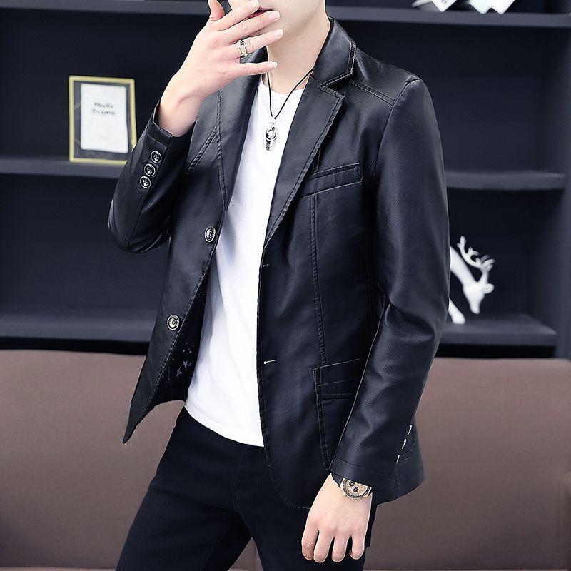 Ανδρικό Στενή Γραμμή Business Casual Δερμάτινο Μπουφάν PU - Μαύρο, Έκδοση Άνοιξη/Φθινόπωρο