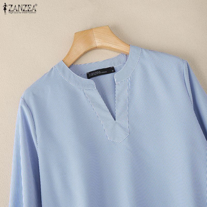 ZANZEA Camicetta casual da donna a righe con scollo a V larga a maniche lunghe