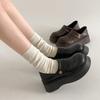 Round head British style platform small leather shoes women's loafers