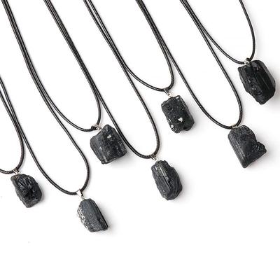 Natural Black Tourmaline Raw Stone Freeform Pendant Necklace