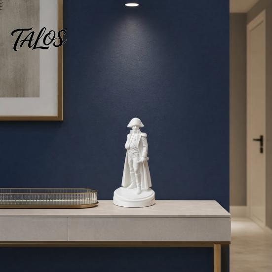 Talos 3D Geprinte Napoleon Standbeeld met Militaire Jas, Tulband & Perkamentrol, Vintage Historisch Bureau Decor Figuurtje, Mat Witte Sculptuur voor Boekenkast