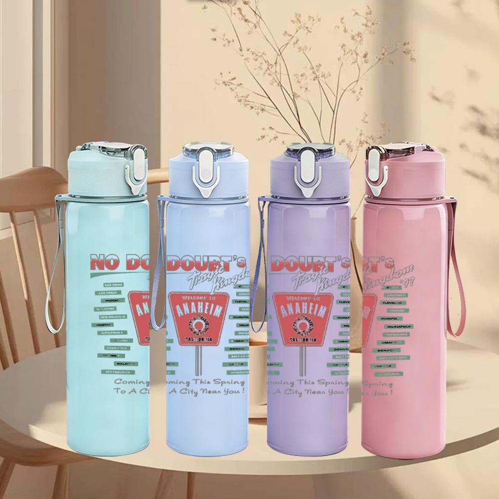 1PC Light grey faded blank textured print 750ml colorful plastic sports water bottle leakproof pop up lid with straw for outdoor work home use