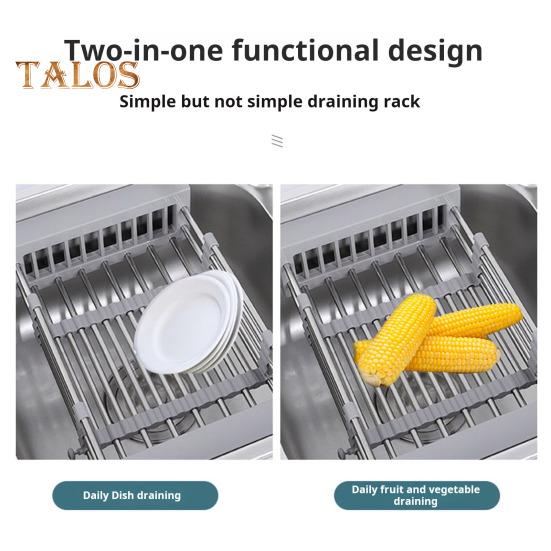 Stainless Steel Drain Rack Retractable Design Large Capacity Rust-Proof Corrosion Resistant Kitchen Sink Hollow Drain Rack Organizer