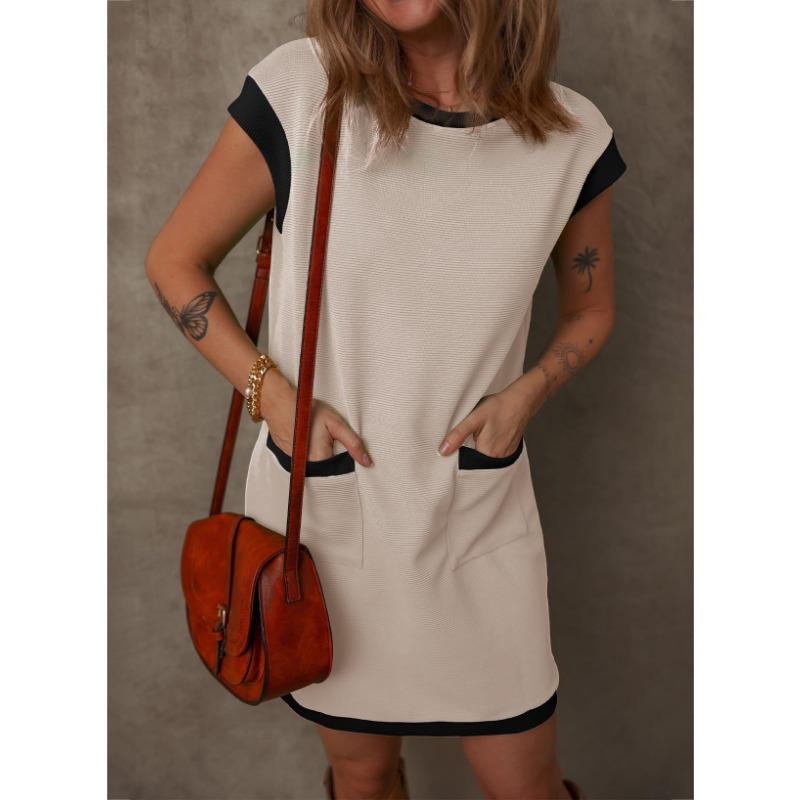 YYFS Dámská móda Léto Jaro Jednobarevný potisk Neformální šaty s krátkým rukávem a výstřihem do O s volným pasem