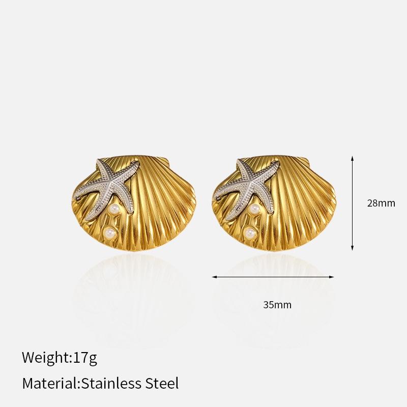 Modische Geometrische Design Schalentextur Ohrringe Modische Edelstahl Seestern Perlenohrringe Für Frau Tägliches Tragen Party Geschenk
