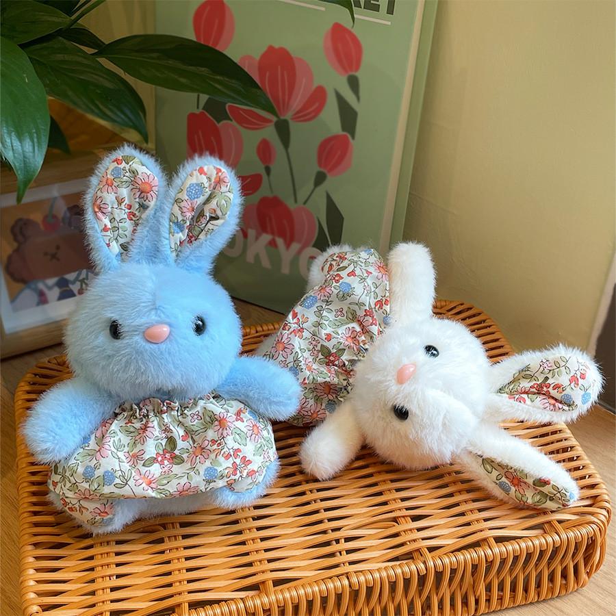 Cute Short Plush Bunny Doll With Fabric Dress For Gift Giving