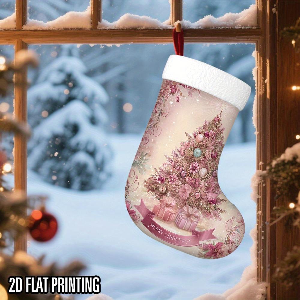 Christmas decoration fireplace hanging stocking1pc Elegant Christmas Stocking with Pink Floral Design - Large