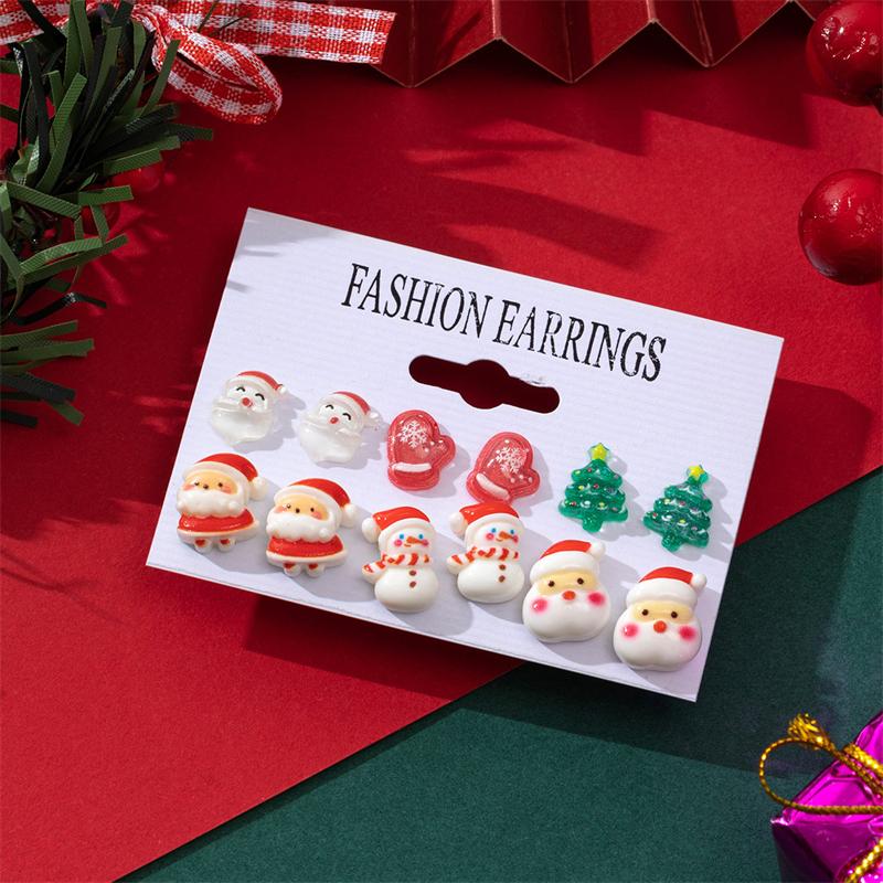 Cute Santa Claus Snowman Stud Earrings for Women Simple Resin Christmas Tree Elk Wreath Earrings Charm Party Jewelry Gifts