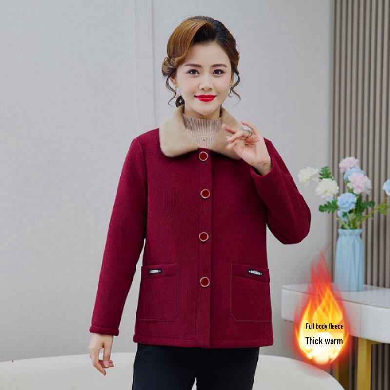 

Trendy Plaid Square Neck Autumn/Winter Coat for Mature Women 2XL красный