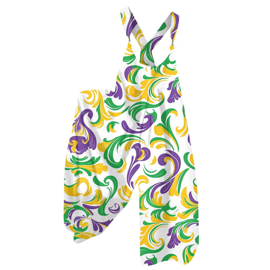 Damen Overalls Print Vintage Jumpsuit (Nicht verstellbare Träger)