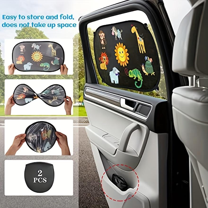 2-piece Cartoon Animal Car Sunshade, 20x12 Inches, Black PVC, UV Resistant, Self-adhesive, Equipped with 8 Suction Cups